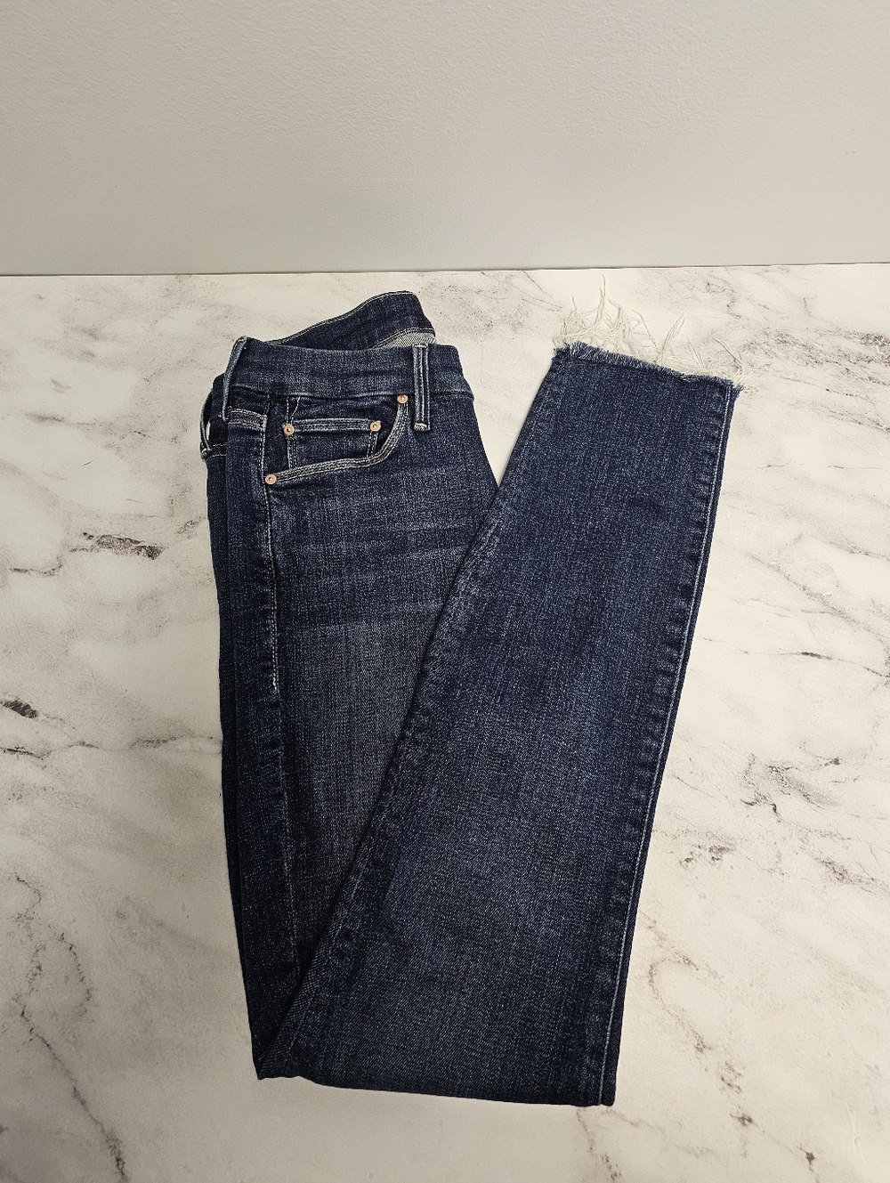MOTHER Looker Ankle Fray Mid Rise Skinny Girl Crush Blue Jeans 26 Preowned - Picture 4 of 11